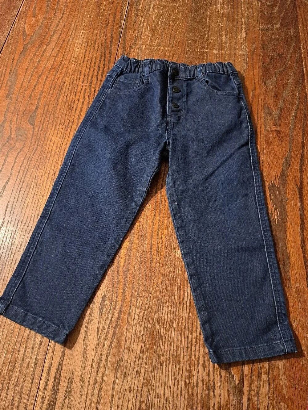 Toddler Boys Girls Blue Denim Jeans Casual Snap Fly Straight Leg Stretch Size 3T